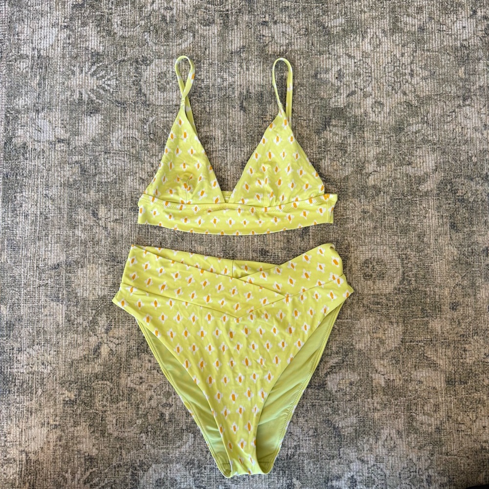 Aerie Bikini Set Yellow Patterned Boho Western Crossover Colorful Summer Swim - Picture 9 of 9